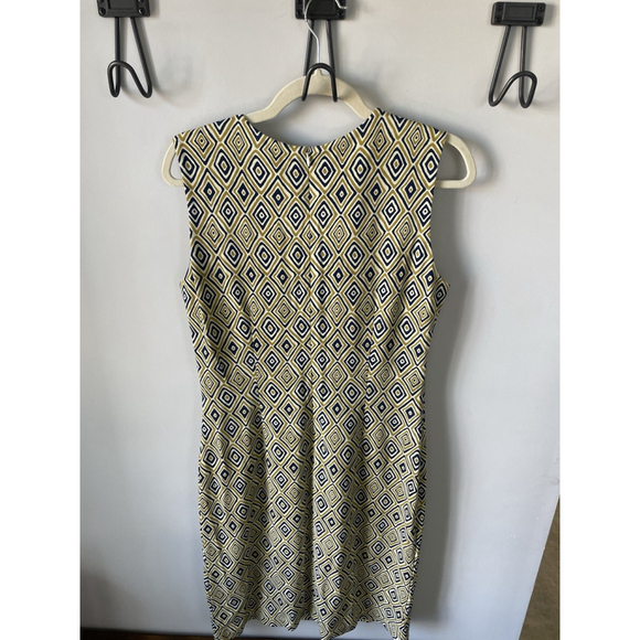 NWT J. McLaughlin Devon sleeveless crewneck fitted navy gold diamond midi sz M - Picture 4 of 9